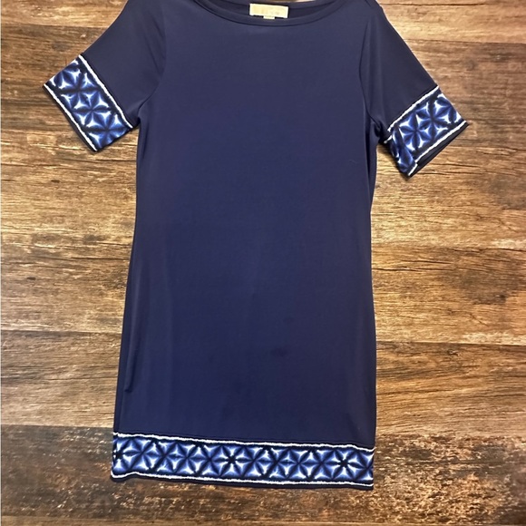 Michael Kors Navy Blue Dress with Geometric Trim - Picture 1 of 8